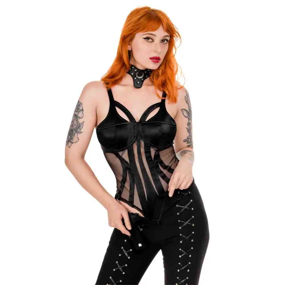 Restyle - Venus Contour Mesh Bodysuit - Zwart